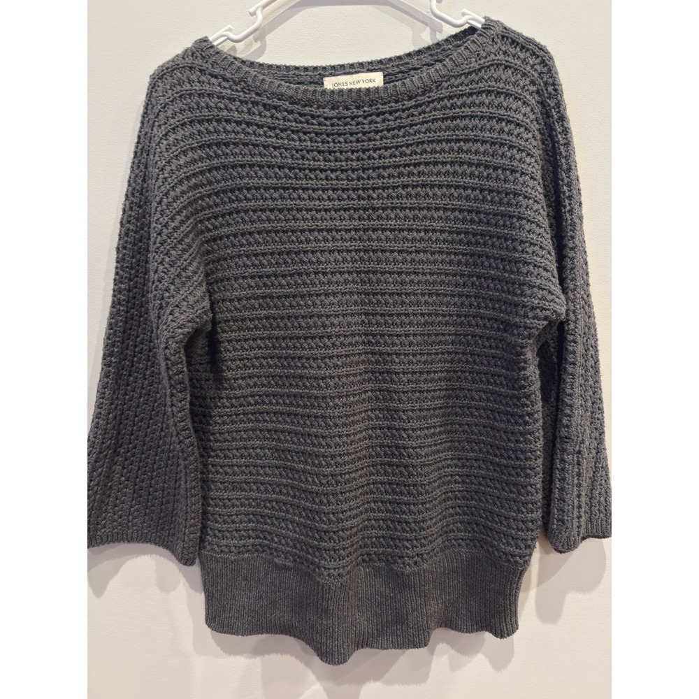 Jones New York Sport Gray Chunky Knit Boat Neck Sweater Womens Large